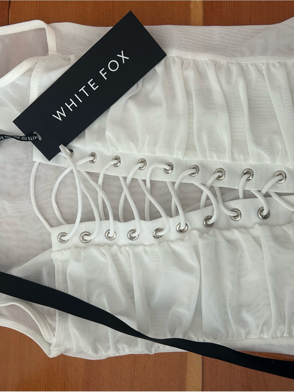White Fox Boutique White Lace-Up Mesh Tank Top
